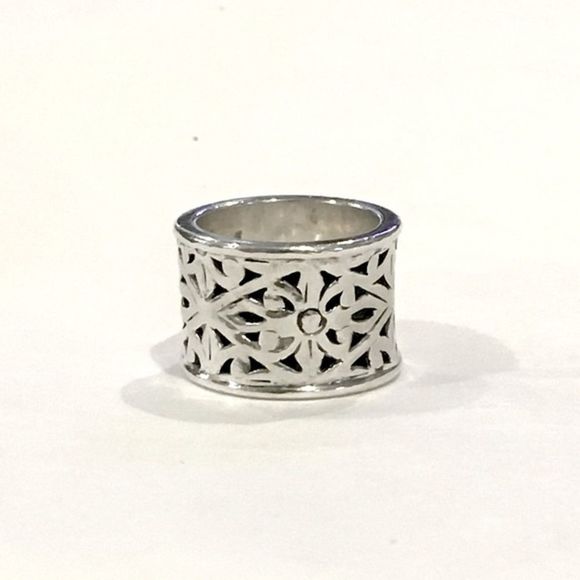 Sterling Silver Floral Filigree Thick Cigar Band Ring Sz 5.5 - Picture 13 of 13